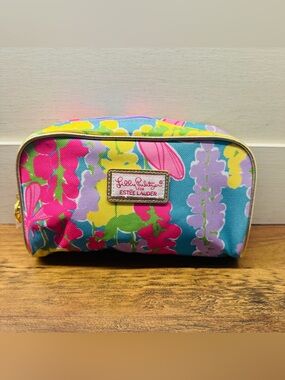 Lilly Pulitzer for Estée Lauder Floral Canvas Cosmetic Makeup Bag Pink Yellow
